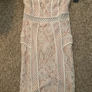 Strapless white lace dress